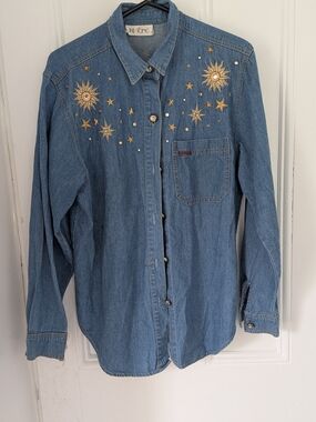 Vintage Icing Light Blue Denim Shirt with Gold Logo Detail